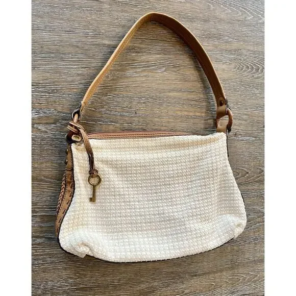 VTG Fossil 1954 Classic Bag Medium Size 9”x13” Zip Top Cream Color - Picture 3 of 13